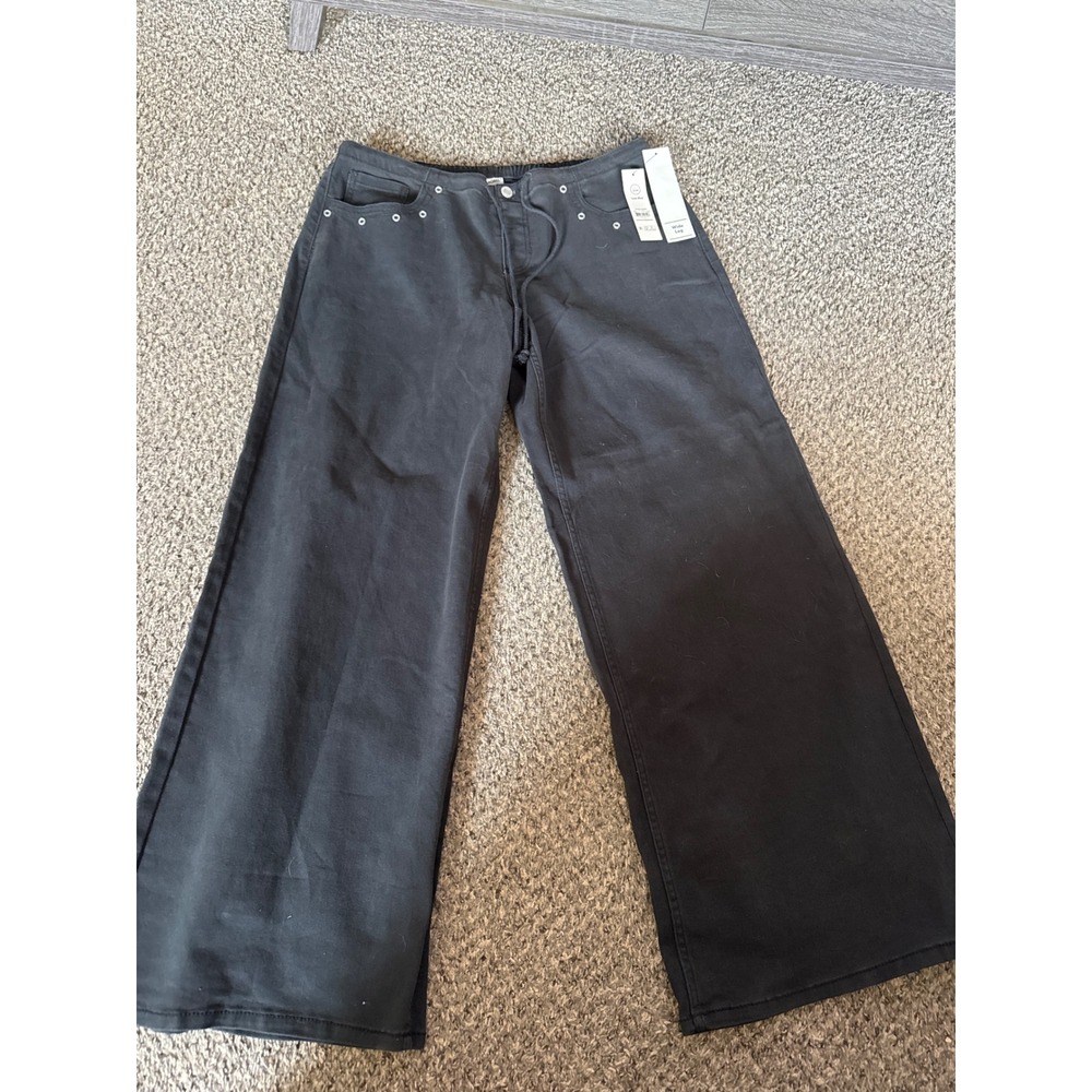 No Boundaries Baggy Grommet Wide Leg Jeans Black Soot Low Rise Womens L 12-14